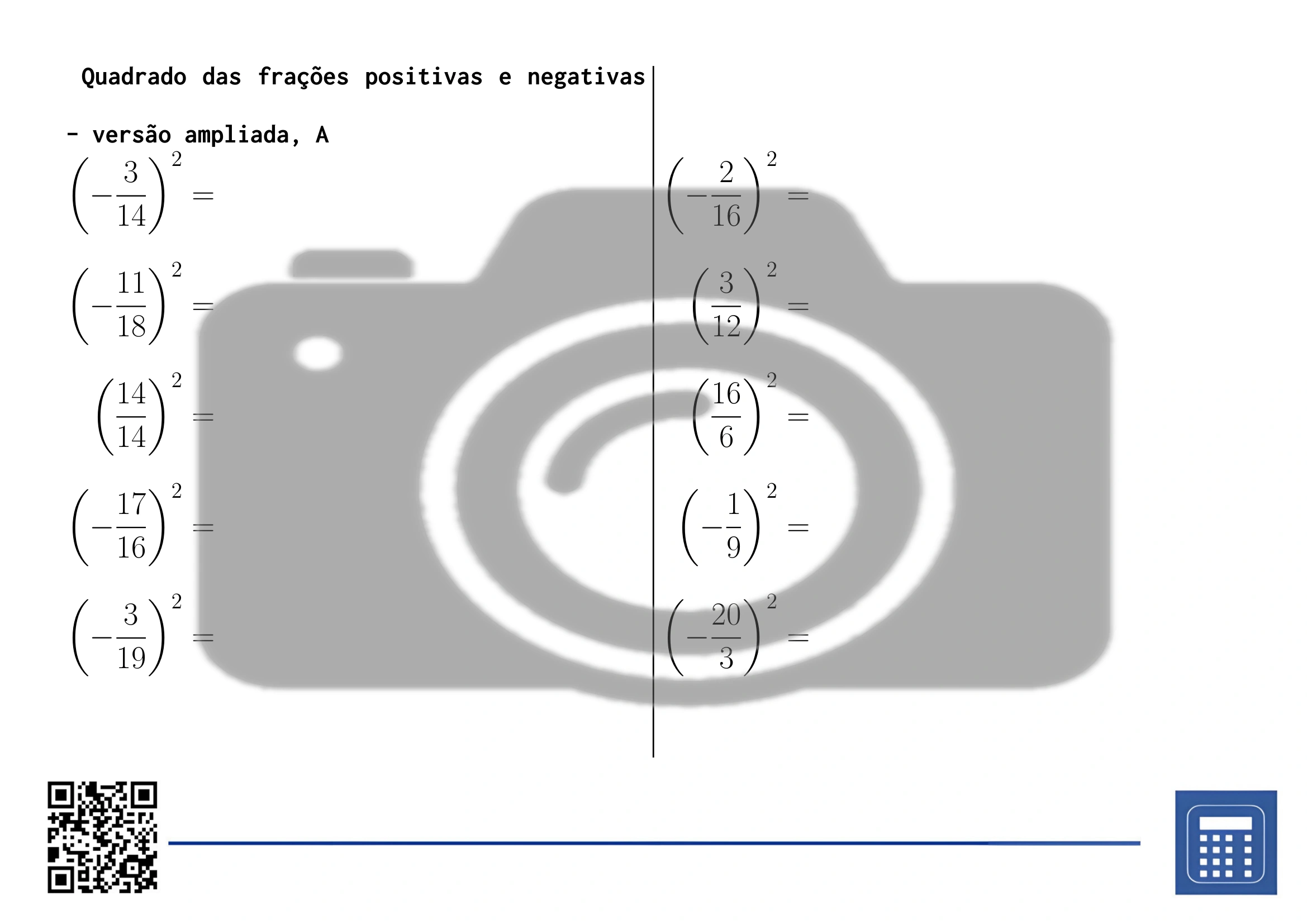 Folha de trabalho: Quadrado das frações positivas e negativas - Image 3