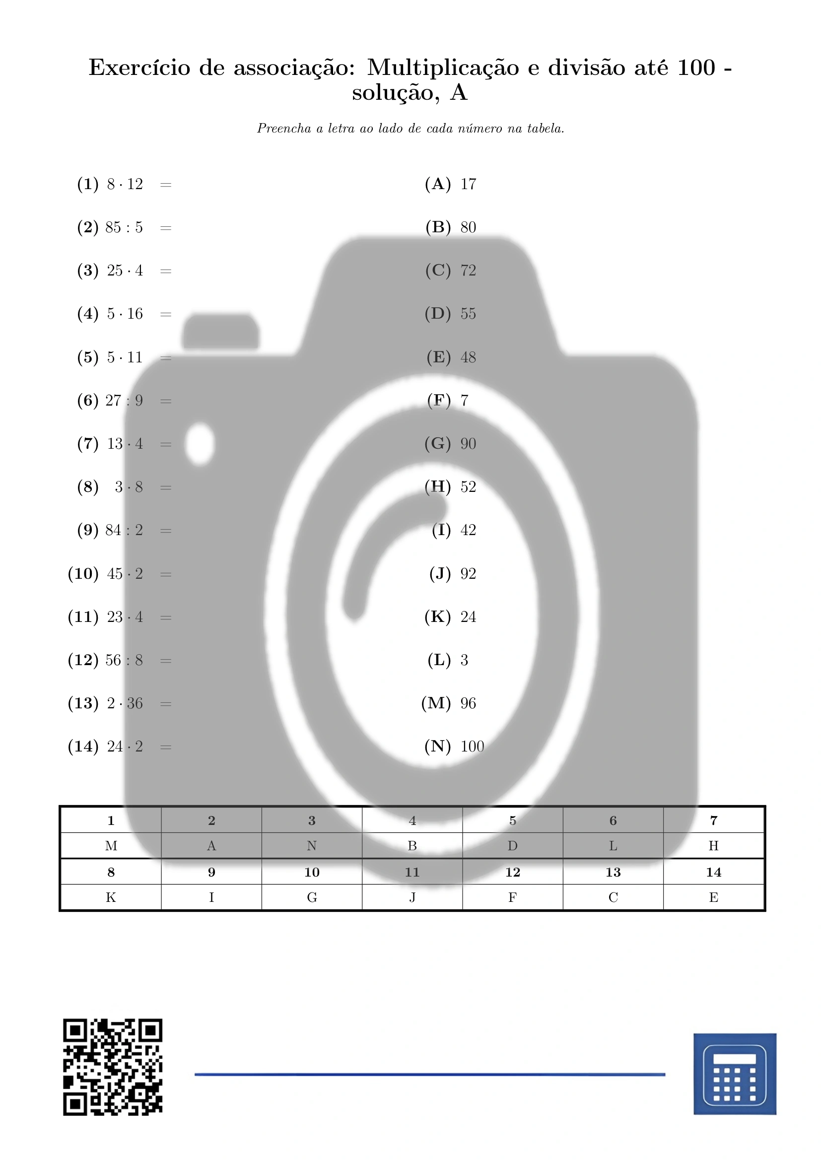 Exercício de associação: Multiplicação e divisão até 100 - Image 3