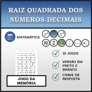 Jogo da memória: Raiz quadrada dos números decimais