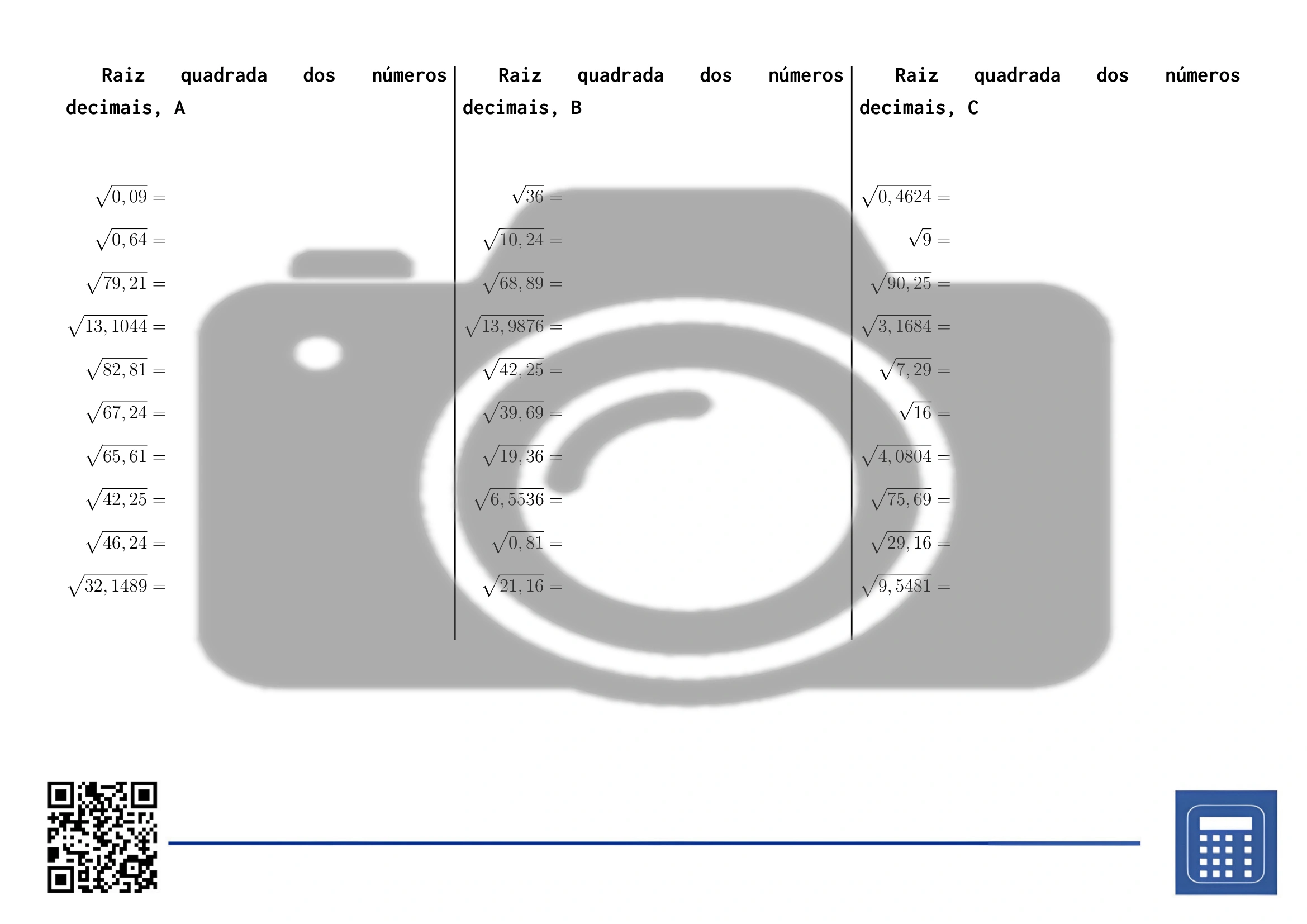 Folha de trabalho: Raiz quadrada dos números decimais - Image 2