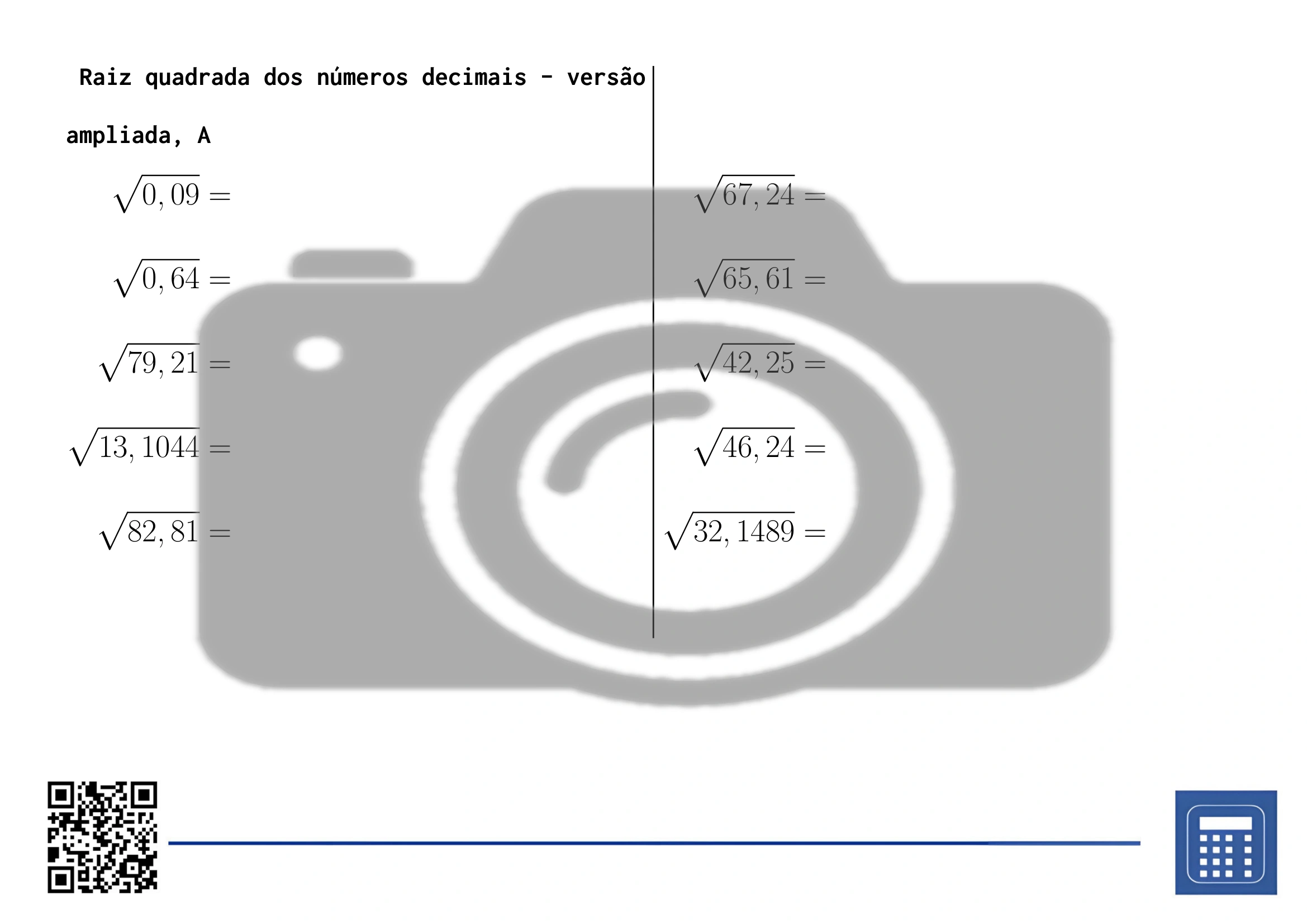 Folha de trabalho: Raiz quadrada dos números decimais - Image 3