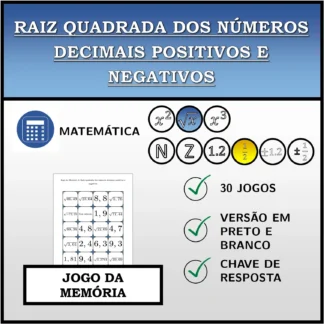Jogo da memória: Raiz quadrada dos números decimais positivos e negativos