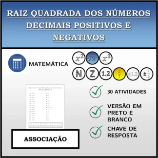 Exercício de associação: Raiz quadrada dos números decimais positivos e negativos