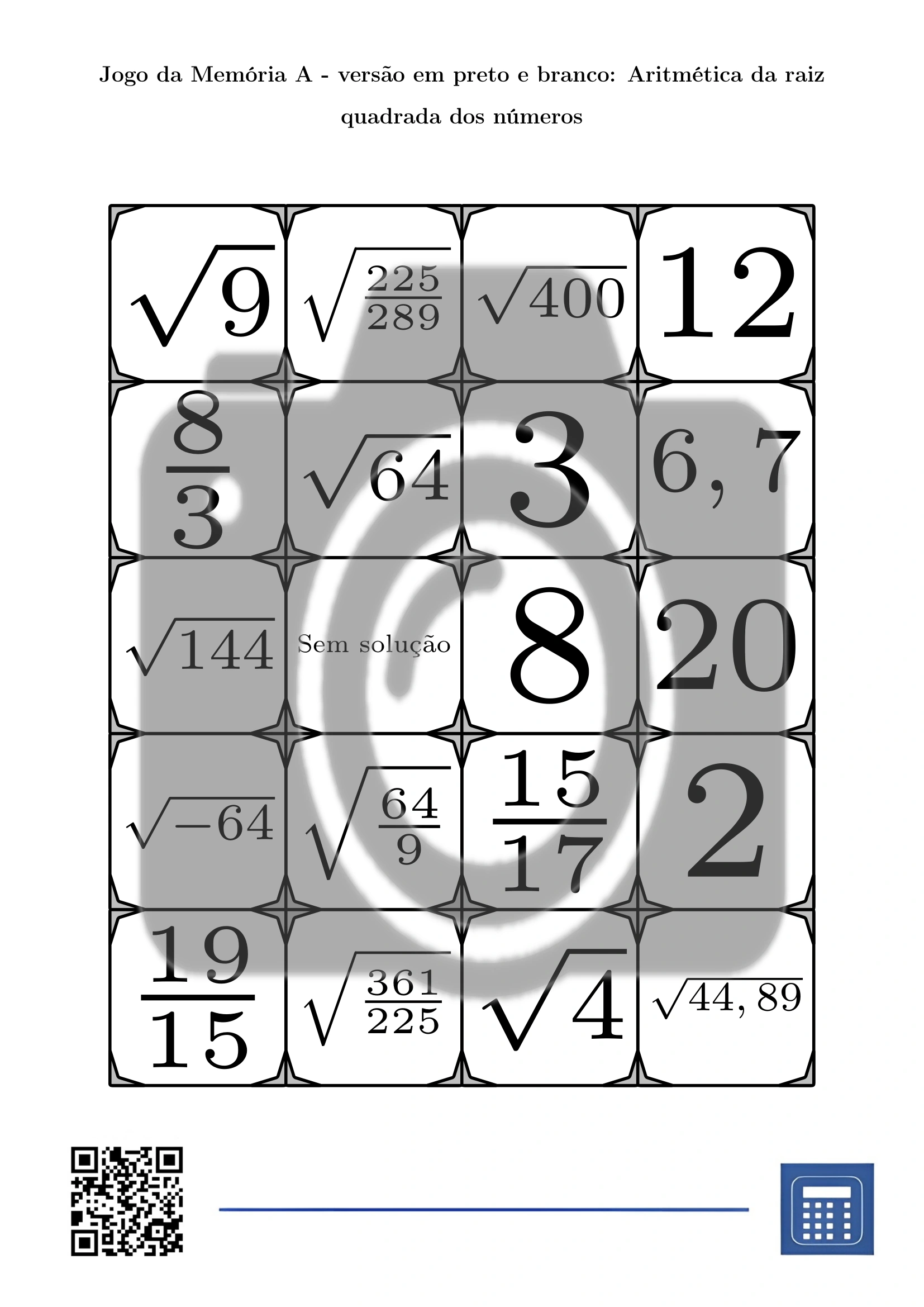 Jogo da memória: Aritmética da raiz quadrada dos números - Image 3