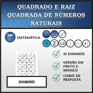Dominó: Quadrado e raiz quadrada de números naturais