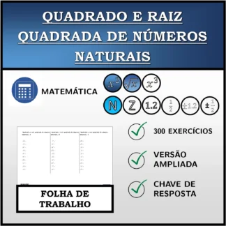 Folha de trabalho: Quadrado e raiz quadrada de números naturais