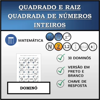 Dominó: Quadrado e raiz quadrada de números inteiros