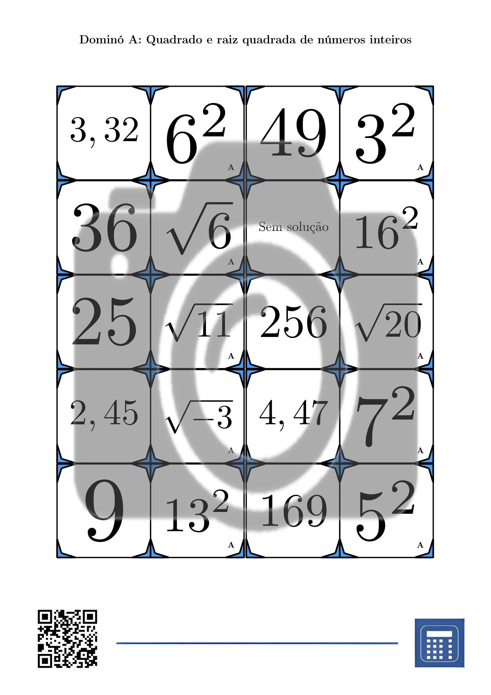 Dominó: Quadrado e raiz quadrada de números inteiros - Image 2