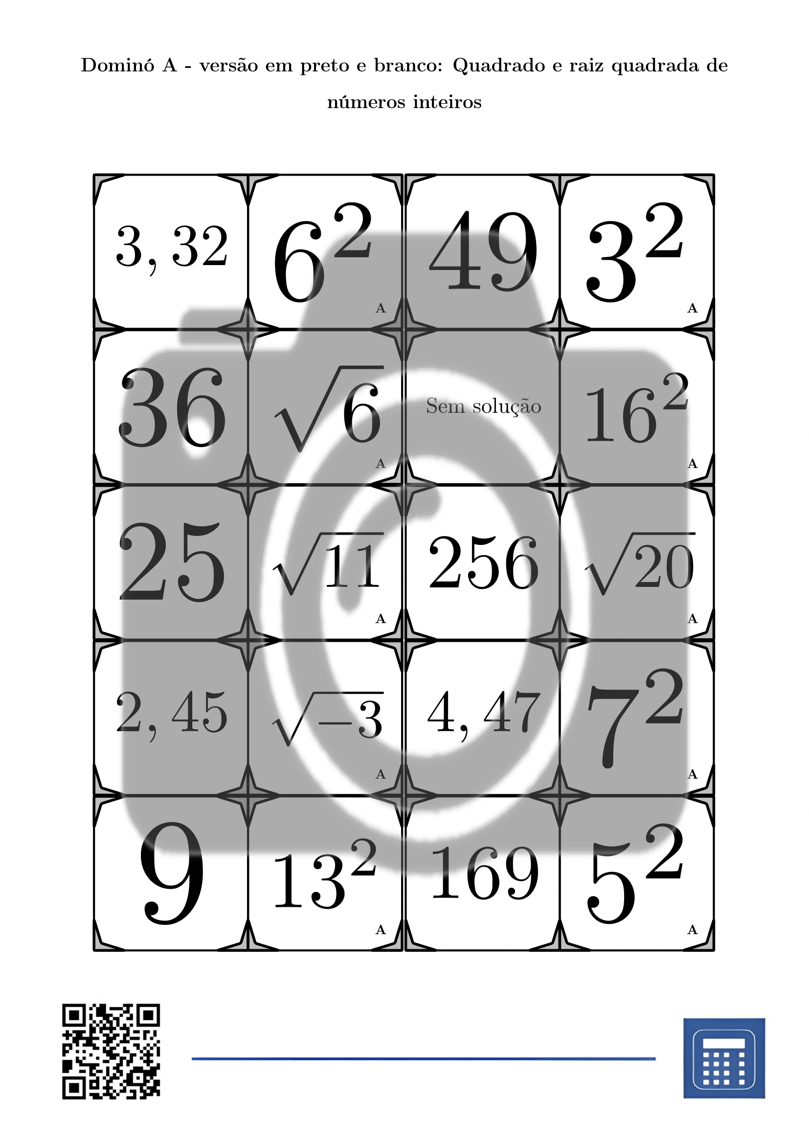 Dominó: Quadrado e raiz quadrada de números inteiros - Image 3