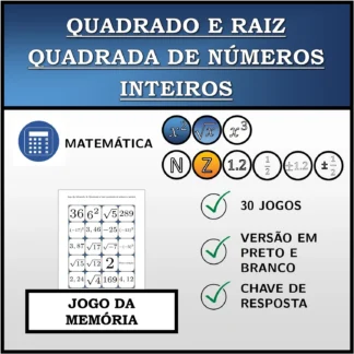 Jogo da memória: Quadrado e raiz quadrada de números inteiros