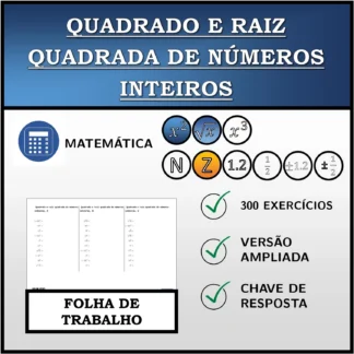 Folha de trabalho: Quadrado e raiz quadrada de números inteiros