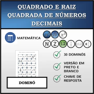 Dominó: Quadrado e raiz quadrada de números decimais