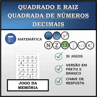 Jogo da memória: Quadrado e raiz quadrada de números decimais