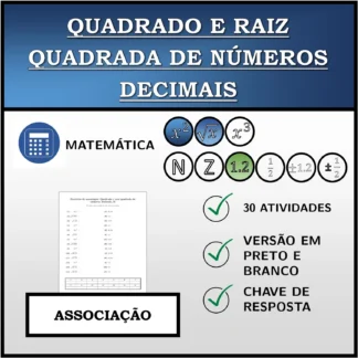 Exercício de associação: Quadrado e raiz quadrada de números decimais