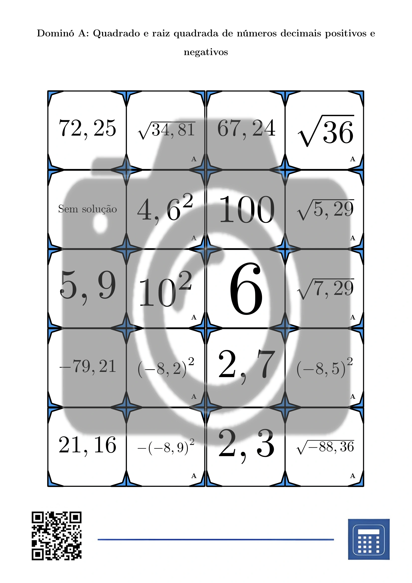 Dominó: Quadrado e raiz quadrada de números decimais positivos e negativos - Image 2