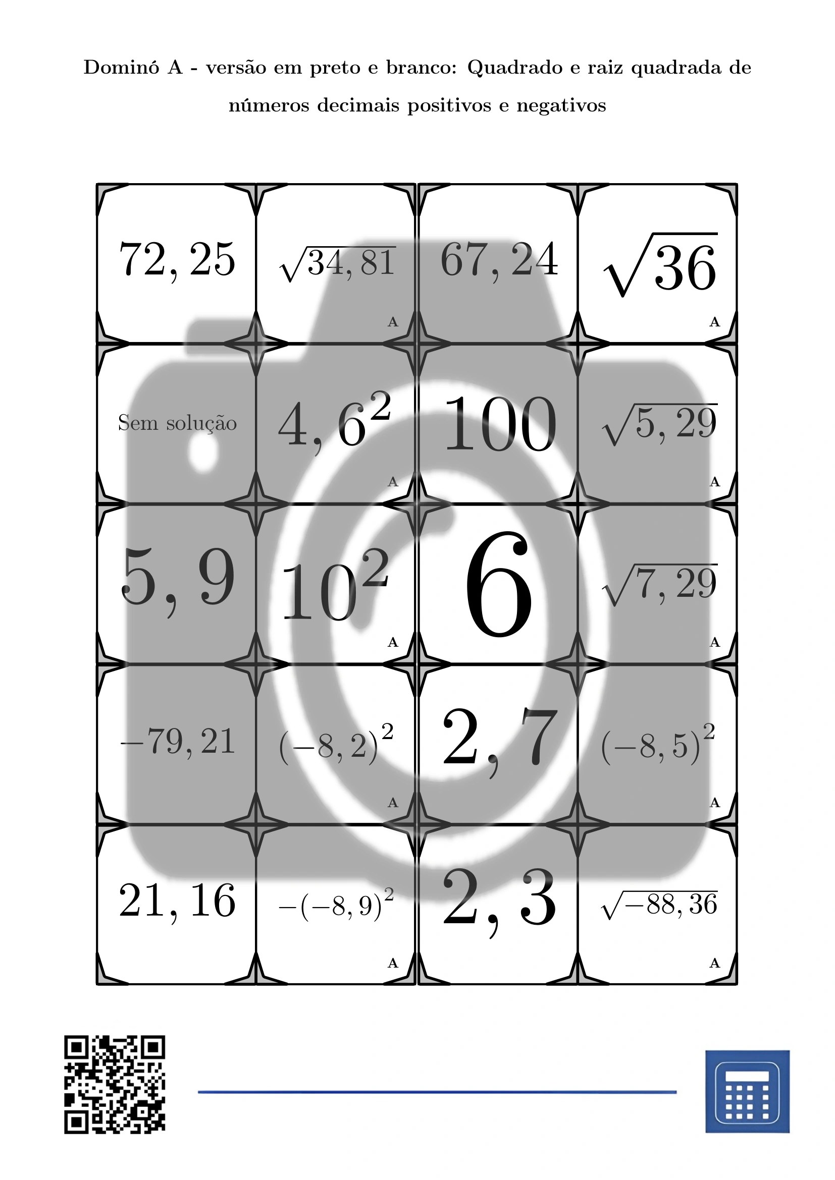 Dominó: Quadrado e raiz quadrada de números decimais positivos e negativos - Image 3